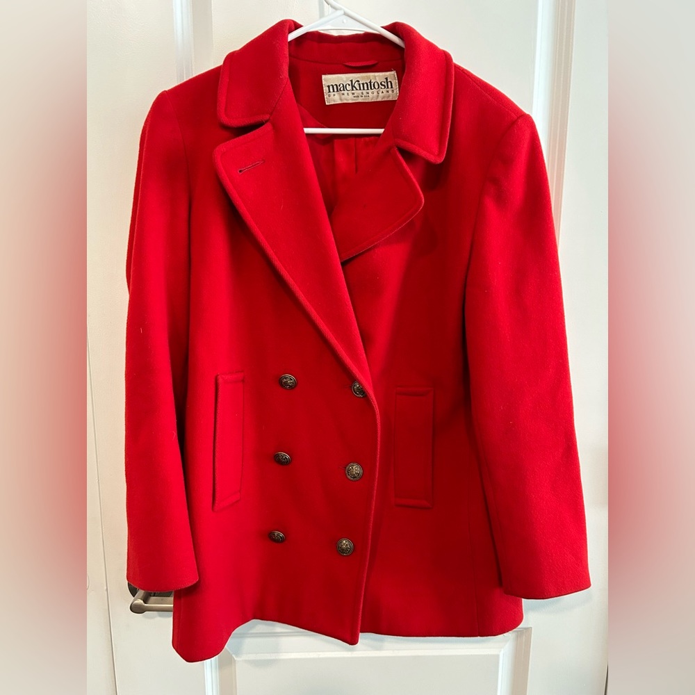 Vintage Mackintosh Red Pure Wool Peacoat Coat Jacket Size 14 Made USA